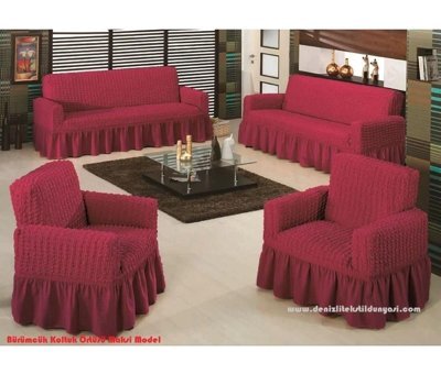 Elgeyar Pamuklu - Polyester Bürümcük Jakarlı Süngersiz Armürlü Giydirmeli Bordo Sekizli Koltuk Örtüsü 183x230 cm