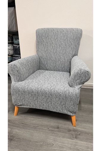Hanemce Pamuklu - Polyester Jakarlı Süngersiz Kırçıllı Giydirmeli Gri Tekli Koltuk Örtüsü 50x90 cm