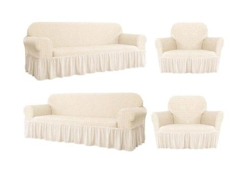 Elgeyar Pamuklu - Polyester Bürümcük Jakarlı Süngersiz Armürlü Giydirmeli Bej Sekizli Koltuk Örtüsü 183x230 cm
