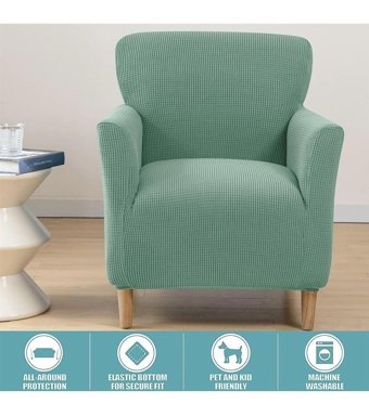 Uzhanem Pamuklu - Polyester-Viskon Bürümcük-Likralı Süngerli Armürlü Giydirmeli Yeşil Tekli Koltuk Örtüsü 60x85 cm