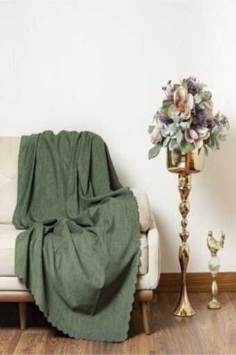 Bursalı Polyester Kanvas Jakarlı Süngersiz Düz Yeşil Üçlü Koltuk Örtüsü 160x200 cm