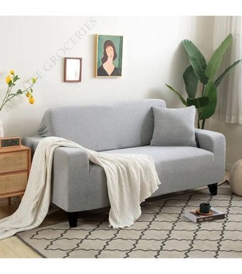 Akyol Home Pamuklu - Polyester Likralı Süngersiz Armürlü Giydirmeli Lastikli Gri Tekli Koltuk Örtüsü 80x120 cm