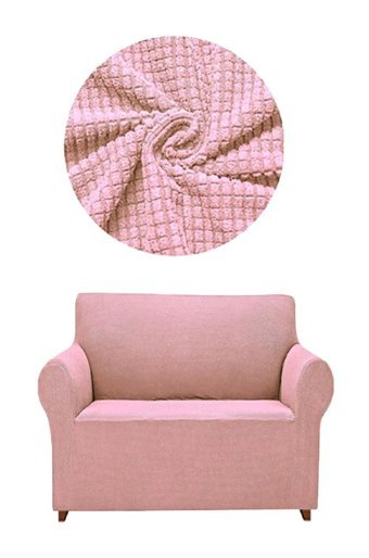 Elgeyar Polyester Likralı Jakarlı Süngersiz Armürlü Giydirmeli Pembe İkili Koltuk Örtüsü 140x180 cm