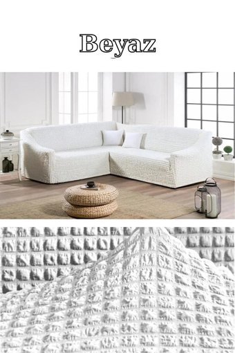 Furkanticaret Polyester Bürümcük Süngerli Kapitone Giydirmeli Krem L Koltuk Koltuk Örtüsü 180x230 cm