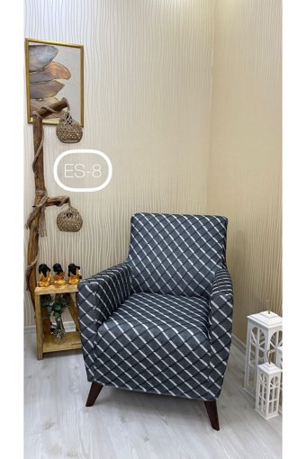 Petek Home Pamuklu - Polyester-Viskon Örgü Süngersiz Geometrik Desenli Gri Üçlü Koltuk Örtüsü 190x230 cm
