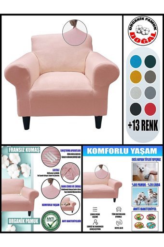 Kılıfsan Pamuklu Süngersiz Giydirmeli Bej Tekli Koltuk Örtüsü 140 cm