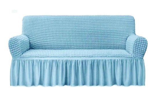 Uytm Polyester Bürümcük-Likralı Drapeli Süngerli Çizgili Giydirmeli Turkuaz Tekli Koltuk Örtüsü 230x180 cm