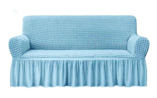 Uytm Polyester Bürümcük-Likralı Drapeli Süngerli Çizgili Giydirmeli Turkuaz Tekli Koltuk Örtüsü 230x180 cm
