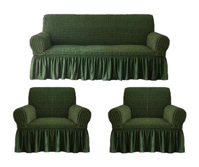 Furkanticaret Polyester Bürümcük Fırfırlı Süngersiz Kapitone Giydirmeli Krem Üçlü Koltuk Örtüsü 80x120 cm