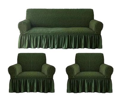 Furkanticaret Polyester Bürümcük Fırfırlı Süngersiz Kapitone Giydirmeli Krem Üçlü Koltuk Örtüsü 80x120 cm