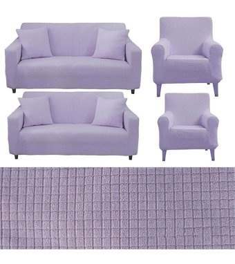 Seltenet Pamuklu - Polyester Likralı Jakarlı Süngersiz Giydirmeli Su Geçirmez Mor Üçlü Koltuk Örtüsü 180x230 cm