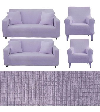 Seltenet Pamuklu - Polyester Likralı Jakarlı Süngersiz Giydirmeli Su Geçirmez Mor Üçlü Koltuk Örtüsü 180x230 cm