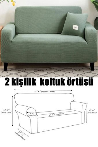 Uzhanem Pamuklu - Polyester Bürümcük-Likralı Süngerli Petek Desenli Giydirmeli Yeşil Tekli Koltuk Örtüsü 160x180 cm
