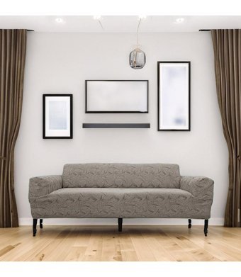 Etles Home Polyester Likralı Jakarlı Süngersiz Armürlü Giydirmeli Kahverengi Üçlü Koltuk Örtüsü 180x230 cm