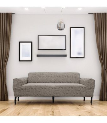 Etles Home Polyester Likralı Jakarlı Süngersiz Armürlü Giydirmeli Kahverengi Üçlü Koltuk Örtüsü 180x230 cm