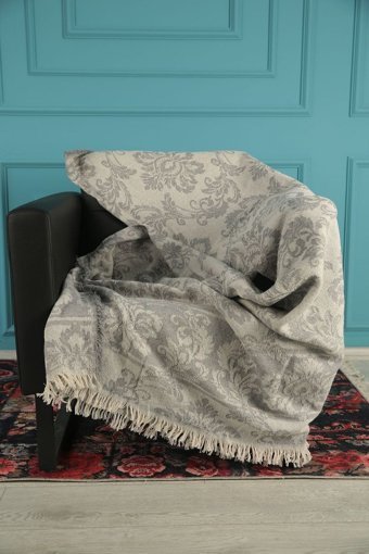 Star Home Collections Pamuklu Polar Saçaklı Süngersiz Çiçek Desenli Gri Tekli Koltuk Örtüsü 170x220 cm