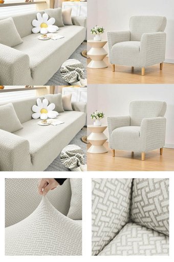 Faiend Polyester Jakarlı Süngersiz Tuğla Desenli Giydirmeli Bej 3-3-1-1 Koltuk Örtüsü 230x180 cm