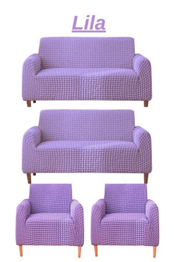 Uytm Polyester Bürümcük-Likralı Süngerli Çizgili Giydirmeli Mor Dörtlü Koltuk Örtüsü 180x230 cm