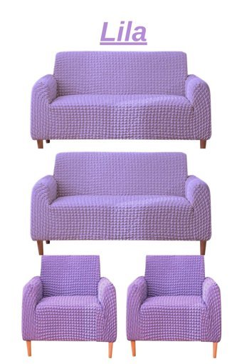 Uytm Polyester Bürümcük-Likralı Süngerli Çizgili Giydirmeli Mor Dörtlü Koltuk Örtüsü 180x230 cm