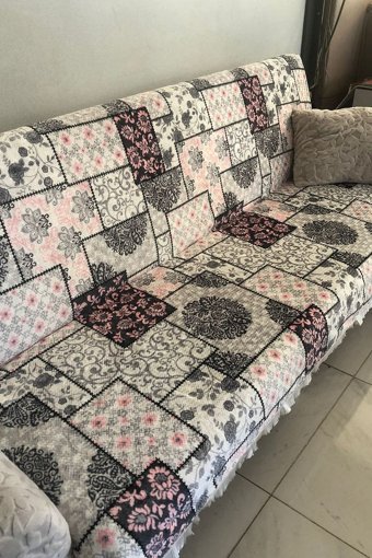 Savana Polyester Örgü Saçaklı Süngersiz Geometrik Desenli Su Geçirmez Gri Üçlü Koltuk Örtüsü 150x200 cm
