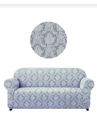 Akbu Polyester Süngersiz Şal Desenli Giydirmeli Lastikli Gri Üçlü Koltuk Örtüsü 180x230 cm