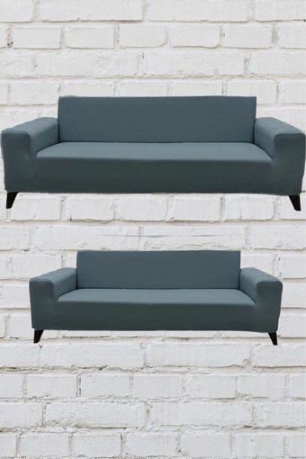 Şahane Ev Mikro Polyester Likralı Jakarlı Süngersiz Düz Giydirmeli Lastikli Yeşil Üçlü Koltuk Örtüsü 55x69 cm