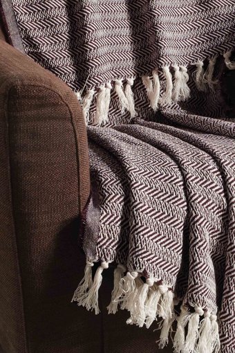Evim Pamuklu Kanvas Püsküllü Süngersiz Armürlü Bej Üçlü Koltuk Örtüsü 130x170 cm