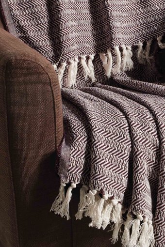 Evim Pamuklu Kanvas Püsküllü Süngersiz Armürlü Bej Üçlü Koltuk Örtüsü 130x170 cm