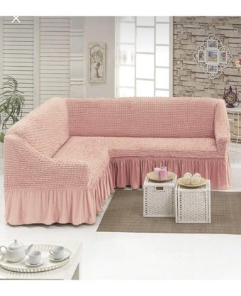 Özmakan Pamuklu - Polyester Bürümcük Jakarlı Süngersiz Düz Giydirmeli Pembe Dörtlü Koltuk Örtüsü 300x500 cm