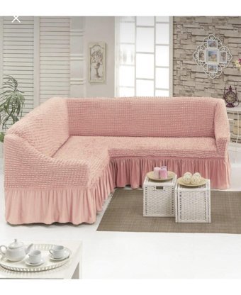 Özmakan Pamuklu - Polyester Bürümcük Jakarlı Süngersiz Düz Giydirmeli Pembe Dörtlü Koltuk Örtüsü 300x500 cm