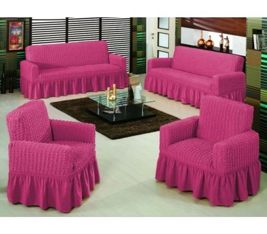 Elgeyar Pamuklu - Polyester Bürümcük Jakarlı Süngersiz Armürlü Giydirmeli Pembe Sekizli Koltuk Örtüsü 183x230 cm