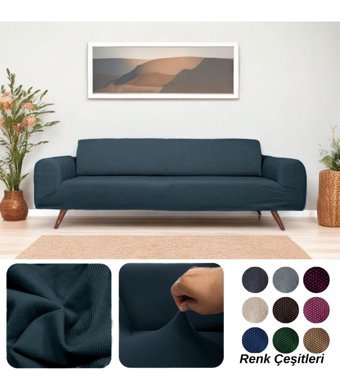 Etles Home Pamuklu - Polyester Likralı Jakarlı Süngersiz Armürlü Giydirmeli Antrasit Üçlü Koltuk Örtüsü 230x160 cm