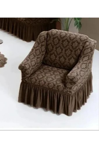 Uy Style Tekstil Pamuklu - Polyester Likralı Drapeli Süngerli Düz Giydirmeli Kahverengi Tekli Koltuk Örtüsü 75x115 cm