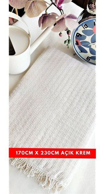 A.Z.H. Windores Pamuklu - Polyester Süngersiz Armürlü Krem Tekli Koltuk Örtüsü 170x230 cm
