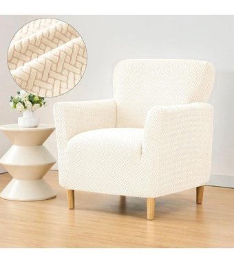 Hanemce Pamuklu - Polyester Likralı Süngersiz Tuğla Desenli Giydirmeli Bej Tekli Koltuk Örtüsü 50x85 cm