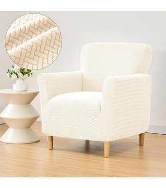 Hanemce Pamuklu - Polyester Likralı Süngersiz Tuğla Desenli Giydirmeli Bej Tekli Koltuk Örtüsü 50x85 cm
