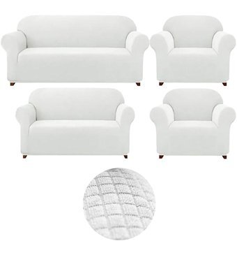 Güzelevim Polyester Likralı Süngersiz Düz Giydirmeli Beyaz 3-2-1-1 Koltuk Örtüsü 180x230 cm