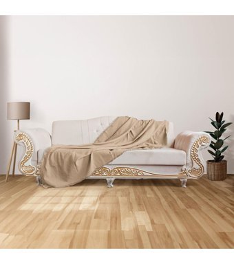 Faiend Pamuklu Püsküllü Süngersiz Düz Krem Üçlü Koltuk Örtüsü 175x210 cm