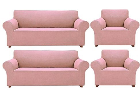 Elgeyar Polyester Likralı Jakarlı Süngersiz Armürlü Giydirmeli Pembe Sekizli Koltuk Örtüsü 180x230 cm