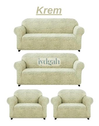 Iydgah Jakarlı Süngersiz Kırçıllı Giydirmeli Krem 3-3-1-1 Koltuk Örtüsü 180x230 cm