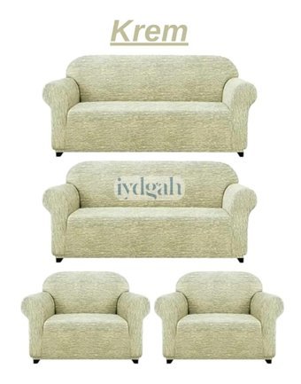 Iydgah Jakarlı Süngersiz Kırçıllı Giydirmeli Krem 3-3-1-1 Koltuk Örtüsü 180x230 cm