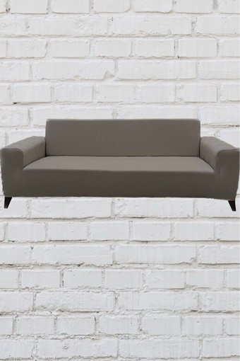 Şahane Ev Mikro Polyester Likralı Jakarlı Süngersiz Düz Giydirmeli Lastikli Kahverengi Üçlü Koltuk Örtüsü 27x32 cm