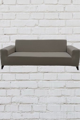 Şahane Ev Mikro Polyester Likralı Jakarlı Süngersiz Düz Giydirmeli Lastikli Kahverengi Üçlü Koltuk Örtüsü 27x32 cm