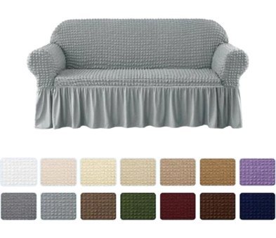 Uy Style Tekstil Polyester Bürümcük-Likralı Drapeli Süngerli Düz Giydirmeli Gri Tekli Koltuk Örtüsü 180x230 cm