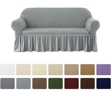 Uy Style Tekstil Polyester Bürümcük-Likralı Drapeli Süngerli Düz Giydirmeli Gri Tekli Koltuk Örtüsü 180x230 cm