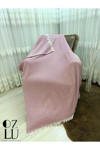 Özlü Home Pamuklu - Polyester Örgü Saçaklı Süngersiz Çizgili Kiremit Tekli Koltuk Örtüsü 170x210 cm