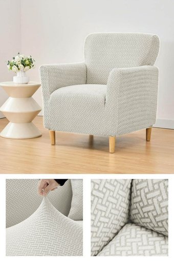 Btf Home Polyester Likralı Jakarlı Süngersiz Armürlü Giydirmeli Lastikli Bej Tekli Koltuk Örtüsü 80x120 cm
