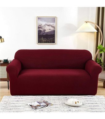 Bright Home Polyester Likralı Süngersiz Pitikare Desenli Giydirmeli Lastikli Bordo Tekli Koltuk Örtüsü 180x230 cm
