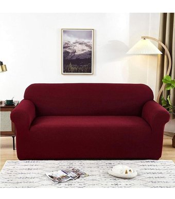 Bright Home Polyester Likralı Süngersiz Pitikare Desenli Giydirmeli Lastikli Bordo Tekli Koltuk Örtüsü 180x230 cm