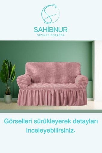 Sahibnur Pamuklu - Polyester Bürümcük Jakarlı Süngersiz Geometrik Desenli Giydirmeli Pembe Tekli Koltuk Örtüsü 140x180 cm